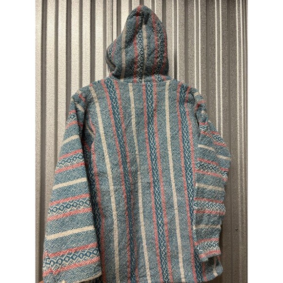 Baja Joe Mexican Hoodie Poncho Hippie Pullover Knit Pink Blue Sz Small Boho Chic - Picture 8 of 10